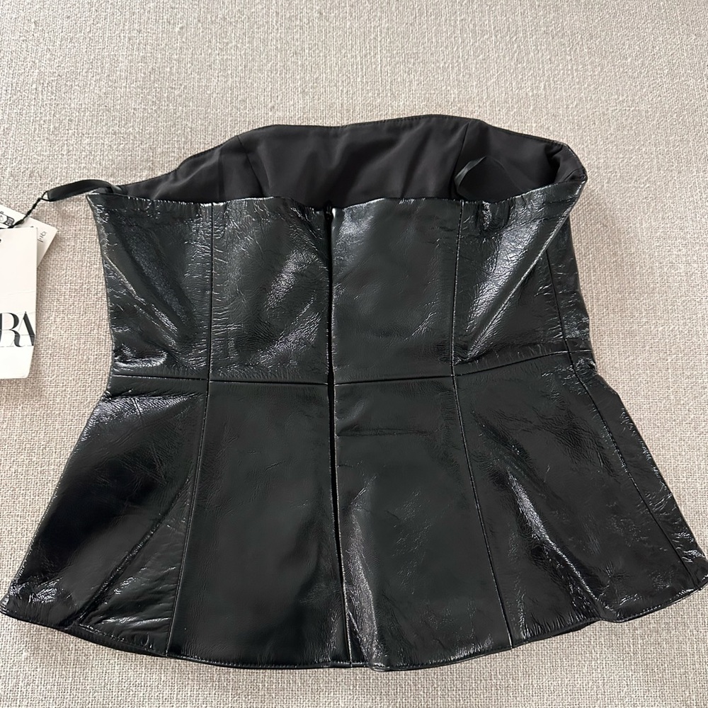 ZARA 💯% LEATHER STRAPLESS TOP Small - Picture 3 of 4